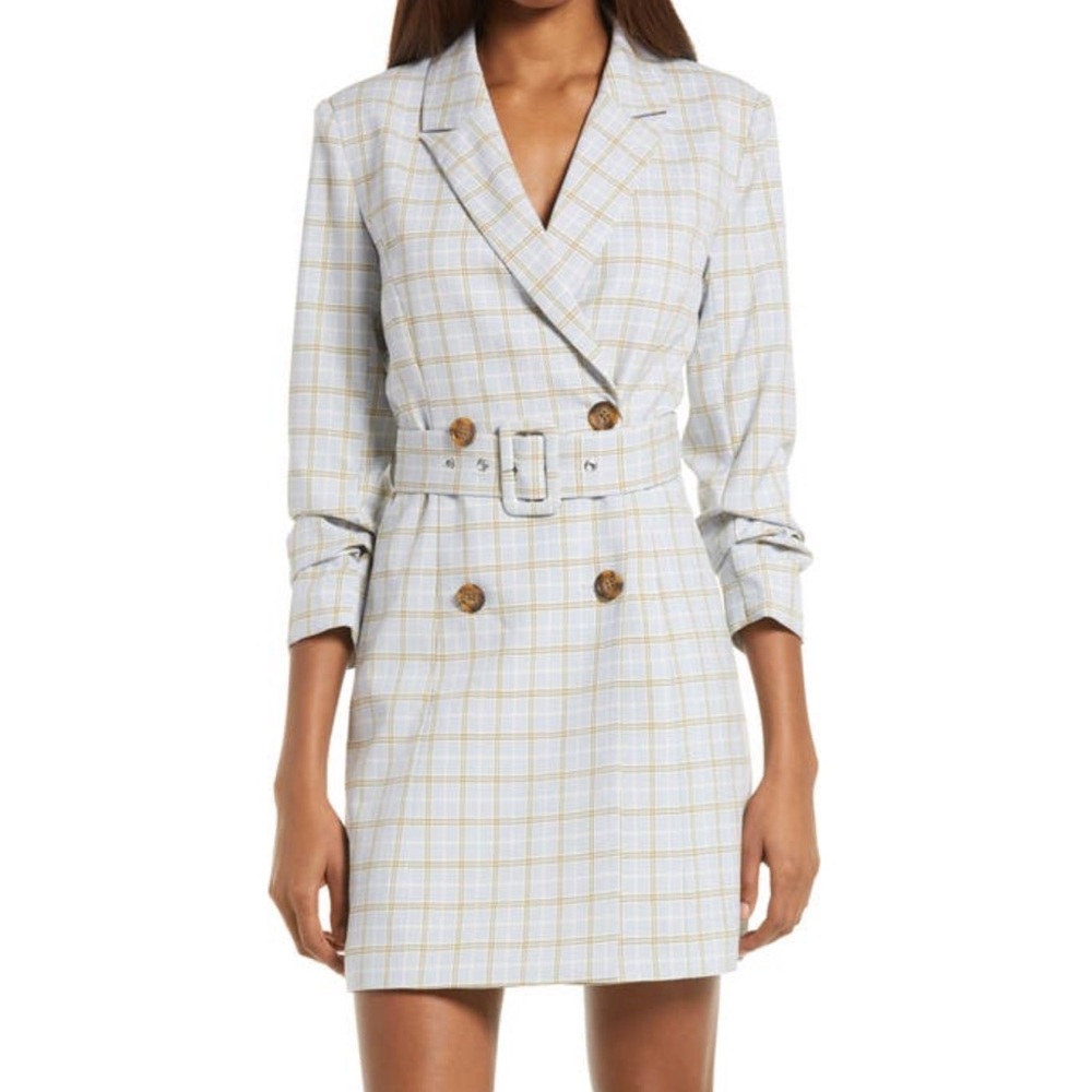 Adelyn Rae Plaid Blazer Dress - White and Yellow